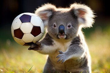 adorable koala clutching football. Generative AI