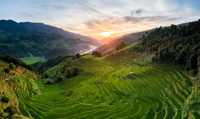 Fotobehang Mu Cang Chai Mu Cang Chai rice terrace in beautiful sun light. Asia nature agriculture background. Vietnam landscape