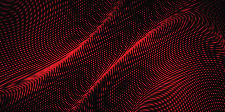 Red dot wave and black abstract background
