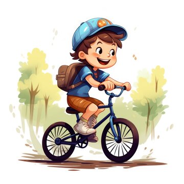 Cute little boy riding a bicycle. AI generated Image