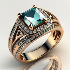Turquoise Diamond Ring Isolated on White Background. Engagement or Wedding Ring. Generative Ai. Ai