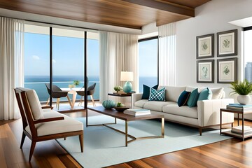 Fototapeta na wymiar Design a coastal chic living room with nautical 