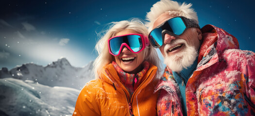 Amidst a winter wonderland, a stylish couple enjoys the majestic mountain setting.