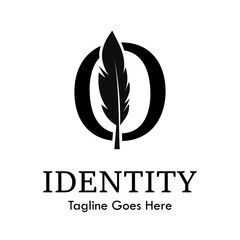 letter o with quill feather design template illustration. suitable for education, lawyer, learning brand, publishing related business.