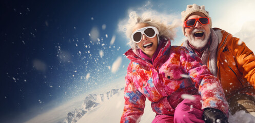 An exuberant couple at a winter sports resort, diving headfirst into an adventure-filled holiday.