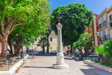 Roadside Cross in Piazza San Domenico. Cagliari, Italy