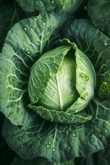 Obraz premium Creative greens vegetable concept. Fresh cabbage glistering with water droplet