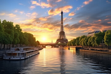 Fototapeta na wymiar sunset of Paris Eiffel Tower and Seine 