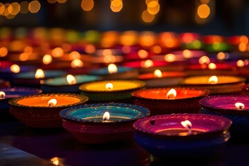 Happy diwali diya lamps lit up for dipavali Hindu festival of lights celebration