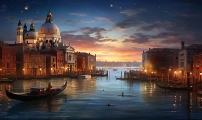 Foto op Canvas A Panorama of Venice by night Ai generated © Key909