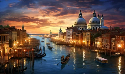 Foto op Canvas A Panorama of Venice by night Ai generated © Key909