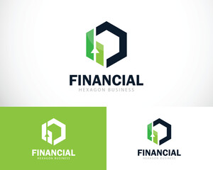 Fototapeta premium financial logo creative design concept hexagon growth business arrow sign symbol