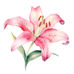 Naklejka premium watercolor pink lily isolated on white background