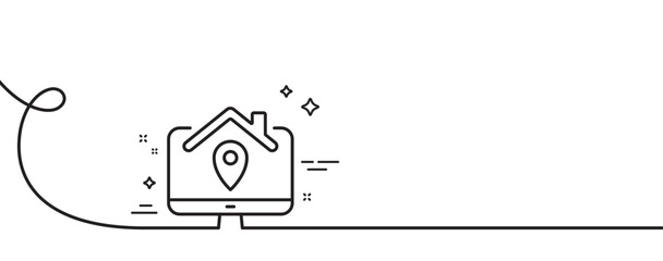Obraz premium Work at home line icon. Continuous one line with curl. Outsource job sign. Remote office employee symbol. Work home single outline ribbon. Loop curve pattern. Vector