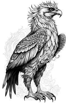 Drawing with a bird of prey. Eagle to color in.
