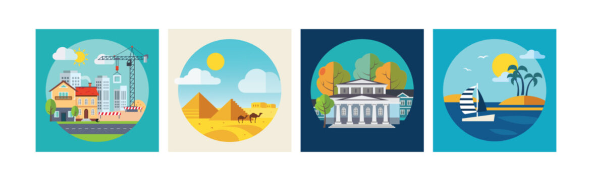 Different Landscape and Scene View Icon Vector Set