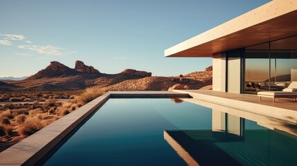 Fototapeta premium Desert Oasis: A Modern Pool Amidst Arid Beauty. Generative AI 2