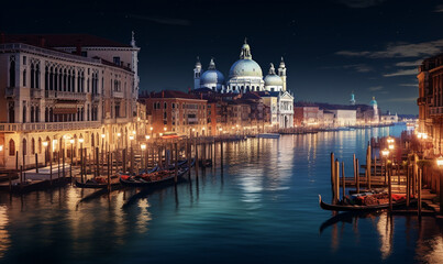 Naklejka na ściany i meble A Panorama of Venice by night Ai generated