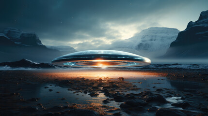 Naklejka premium ufo on iceland coasts, ai generated.