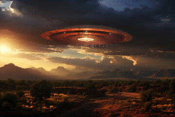 ufo, landscape and clouds by the mell, arizona, ai generated.