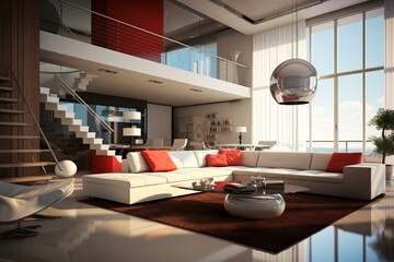 3D animated modern house living room interior. Generative AI