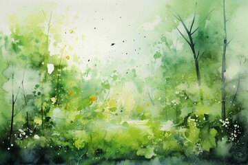 Obraz na płótnie Canvas Abstract watercolor paintings of forest and meadow ecology. Generative AI