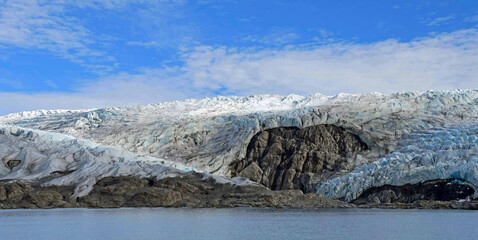 the incredible nordenskold glacier  in billefjorden on a boat tour on a sunny day  near longyearbyen, svalbard, norway 