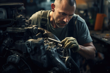 an auto mechanic working on the car engine, ai generated.