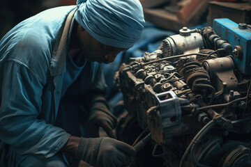 Fototapeta na wymiar an auto mechanic working on the car engine, ai generated.