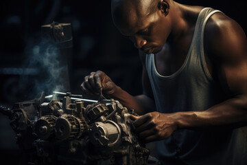 an auto mechanic working on the car engine, ai generated.