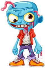 Infected Male Zombie Cartoon with Worm Emerging