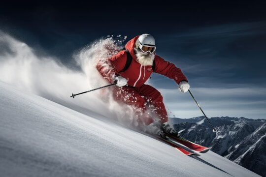 Santa skiiing in the snow, Generative Ai