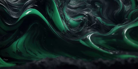Blackout roller blinds Fractal waves green and black 3D liquid waves background, generative ai