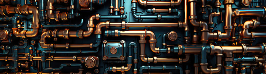 Background Consisting Of Copper And Brass Tubes, Connecting Rings And Sensors. Illustration On The Theme Of Industry And Technology. Generative AI