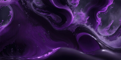 purple and black 3D liquid paint splashes waves background, generative ai