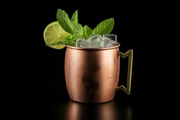A Moscow Mule drink photographed on a white background. Generative AI