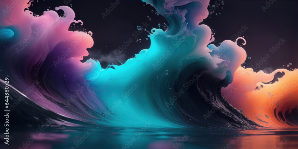 Wall mural Dark Black Colorful Waves Liquid Background