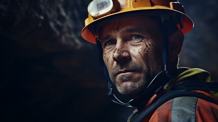 Fototapeta premium A man in protective gear wearing a hard hat