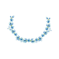 Blue spring flowers half wreath . Floral element for invitation, wedding design