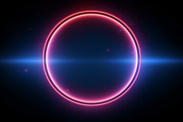 Obraz premium Abstract neon circle isolated on space background in spotlight. Innovative lighting frame digital art design. Generative AI