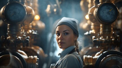 A woman surrounded by clocks