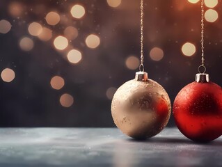 New year background decorations background with christmas balls and snow. Copy space new year background. Ai Generative