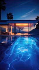 Radiant Oasis: A Futuristic Pool in a Contemporary Mansion. Generative AI 8