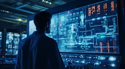 A man standing in front of a large screen