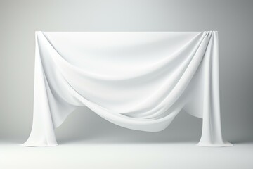 White fabric banner stand display with no design. 3D rendered illustration. Generative AI
