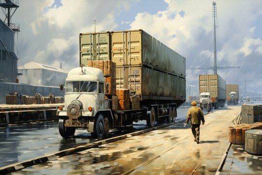 Transporting goods from trucks to ships at berth. Generative AI