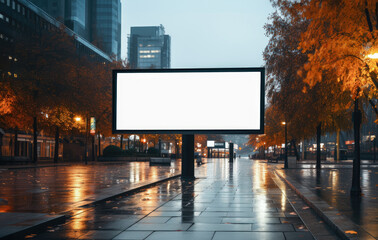 Empty billboard on a big city street in the evening.