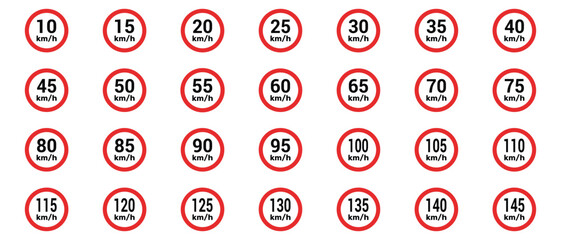 Speed limit sign km h icon set vector illustration