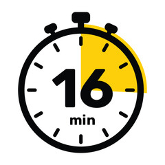 16 Minutes Analog Clock Icon white background.