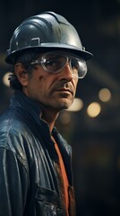 A man wearing a hard hat and glasses